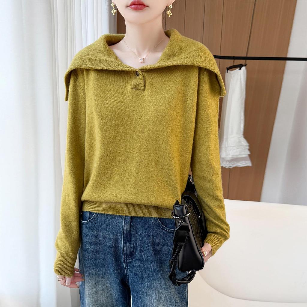 2026 Autumn/Winter Pure Wool Sailor Collar Loose Knit Pullover Sweater