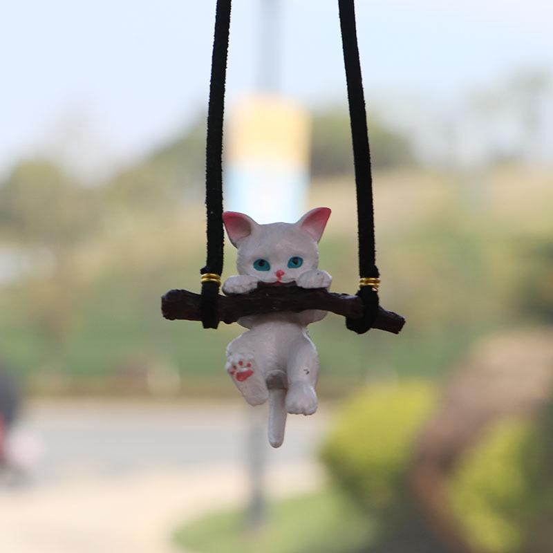 Influencer Cat Car Pendant: Interior Rearview Mirror Ornament with Lanyard