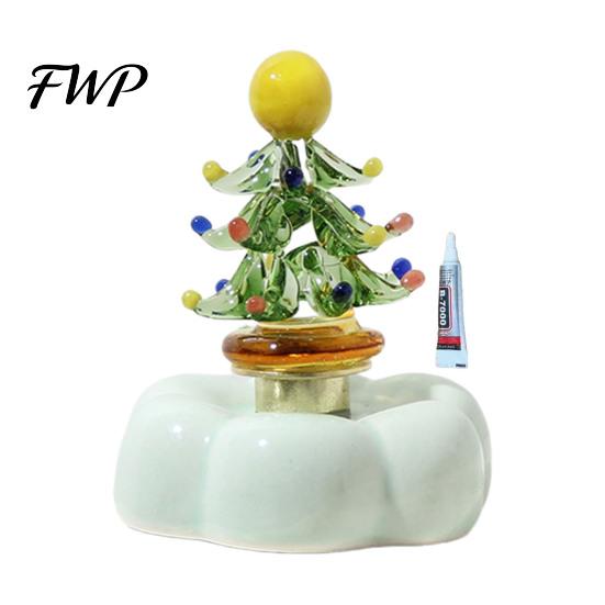 Car Dashboard Ornament Glass Christmas Tree Figurine with Rotating Ceramic Base, Handmade Glazed Unique Holiday Keepsake for Desk Decor And