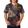 Herren Halloween Print V-Ausschnitt Kasack mit Tasche Kurzarm Uniformhemd