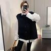 Vest for kvinner Bomull Vinter Ermeløse topper Strikket genser vest Fortykket Dobbelt rad med knapper Casual V-hals vest