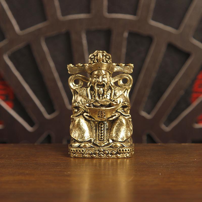 1Pcs Desktop Wealth Recruitment Decor Statue Gift Pure Brass Mini Gods Of Wealth Ornament For Home Office Living Room Accessory