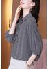 2025 Spring/Summer Elegant Hong Kong Style Plus Size Houndstooth Chiffon Shirt with Three-Quarter Sleeves