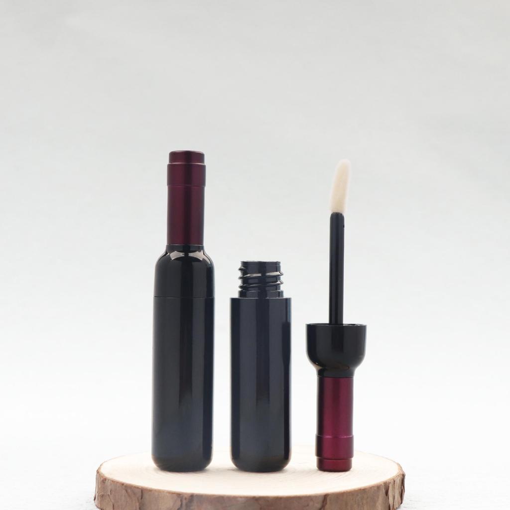 5ml Korean-Style Red Wine-Inspired Lip Gloss Tube, Plastic, Round, In Stock