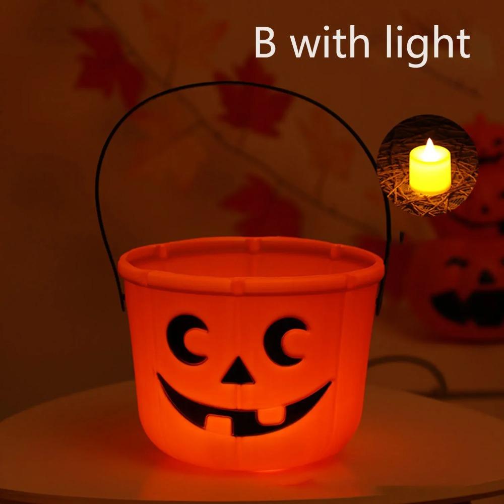 Halloween Trick or Treat Buckets Pumpkin Candy Basket Plastic Pail Candy Holder with Handle Orange Jack-o'-Lantern Party Favors