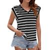 Summer V-neck Striped Loose Short Sleeve T-shirt Top for Women, European American Cross-border Women's Clothing In Stock