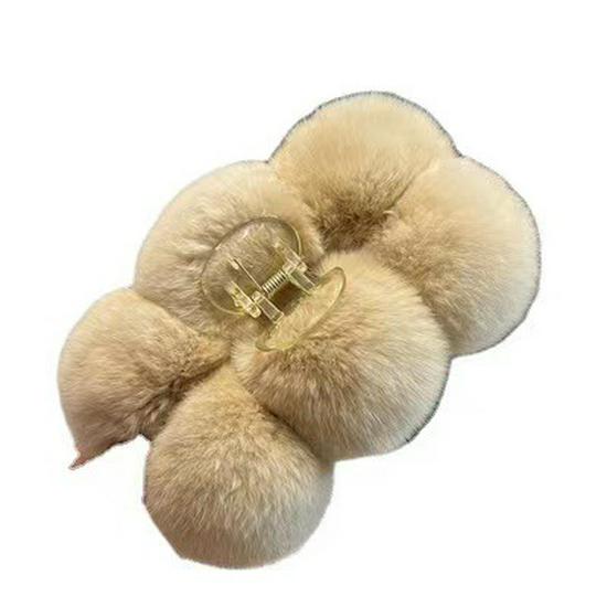 Extra Large Plush Rex Rabbit Fur Pom-Pom Hair Claw Clip - Winter Headwear Trend