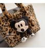 2025 Women's Large Fluffy Leopard Print Shoulder Tote Bag