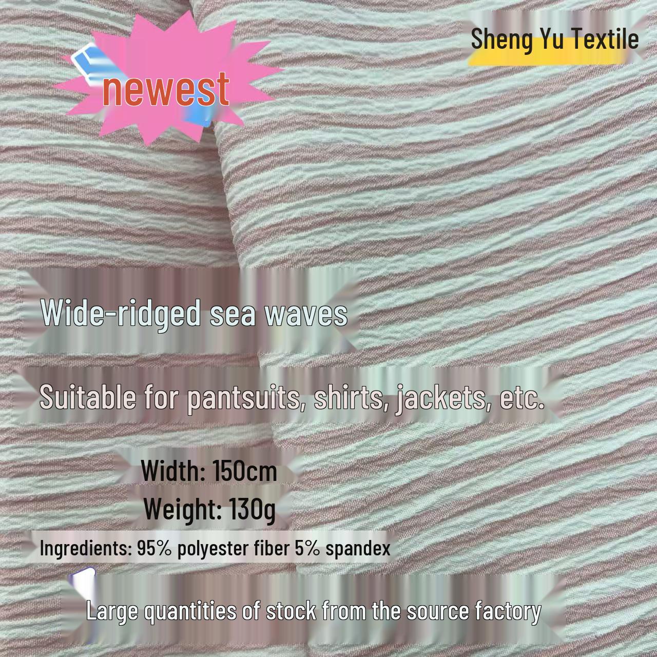 

New Wave Wrinkle Stripe Fabric: 95% Polyester, 5% Spandex, 130g Loose Shirt Material Above 100 meters
