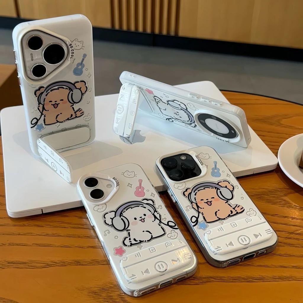 Headphones Puppy Player Stand Suitable for Apple 16promax Mobile Phone Case Cute Iphone15 Protective Case 14