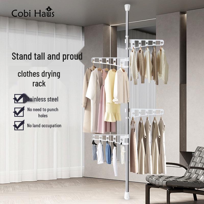 Indoor Retractable Floor-to-Ceiling Clothes Rack for Bedroom and Balcony