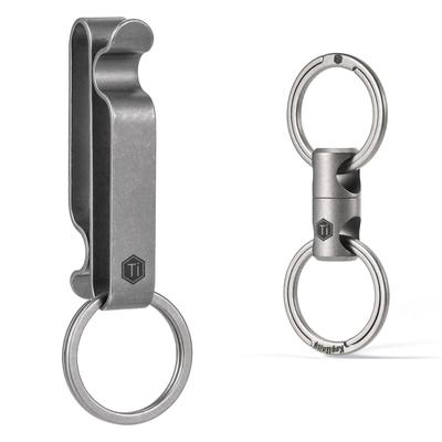 KeyUnity Titanium Keychain Key Ring with Belt for and Gift KM00+KA15, Men's Double-Sided Clip, Stylish, Lightweight, Simple, Corrosion-Resistant,