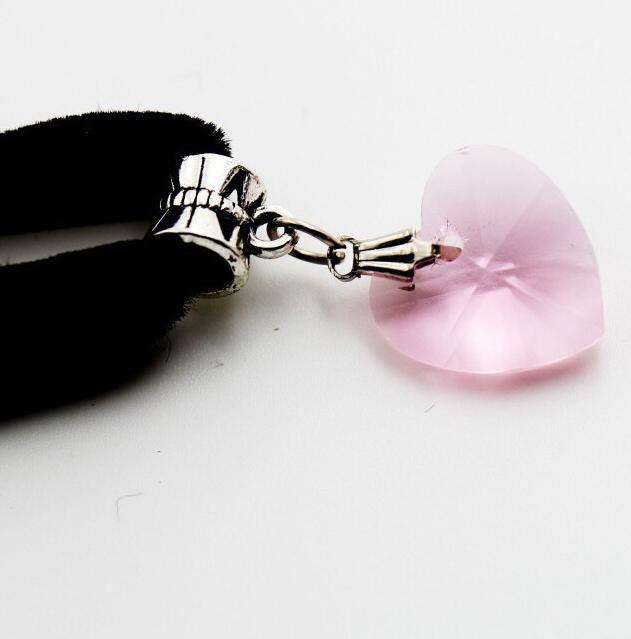 Japanese Velvet Necklace Japan Harajuku Retro European And American Heart Shaped Crystal Pendant Lace Black Peach Heart Necklace