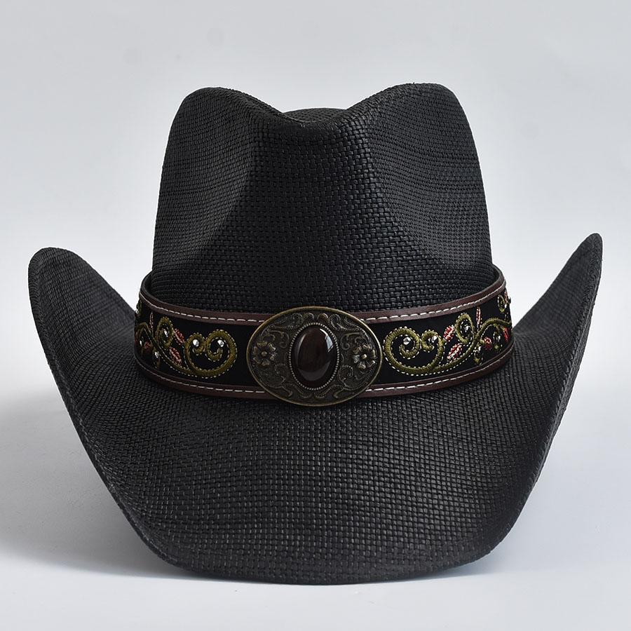 Vintage Curled Edge Cowgirl Jazz Hat Western Style Straw Hats for Men Women Summer Beach Sun Hat Sombrero Hombre