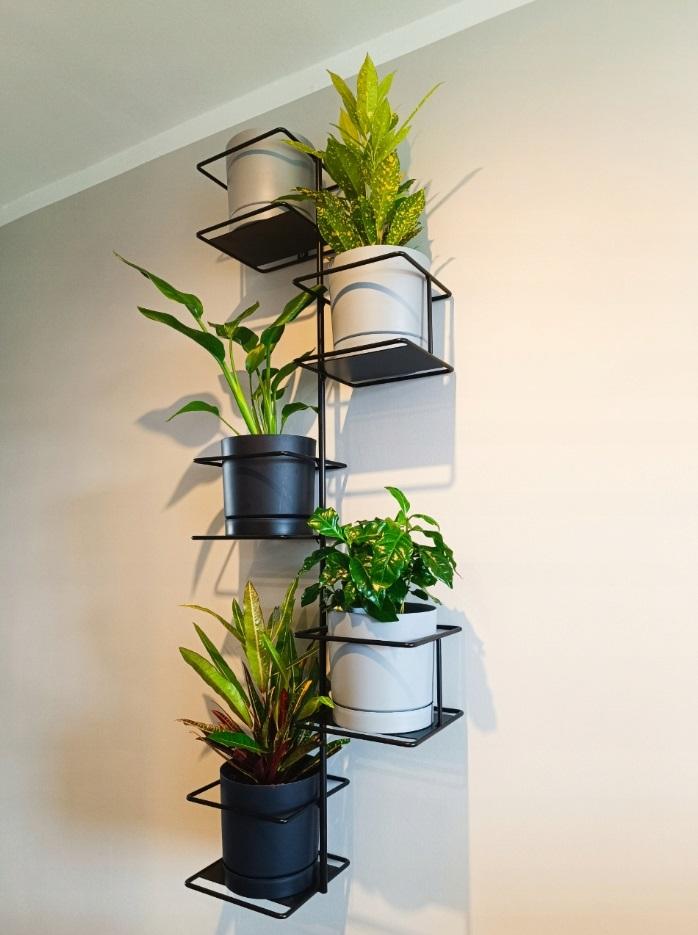 Modern Black Jungle Metal Wall Planter Triple Basket for Five Pots Multi-Tier Ready to Hang