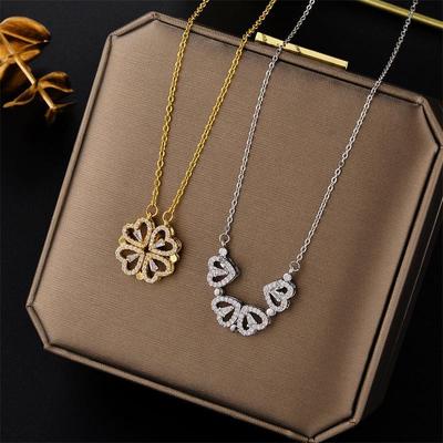 Diamond Heart and Clover Multi-Wear Necklace - Titanium Steel Clavicle Chain Gift for Her