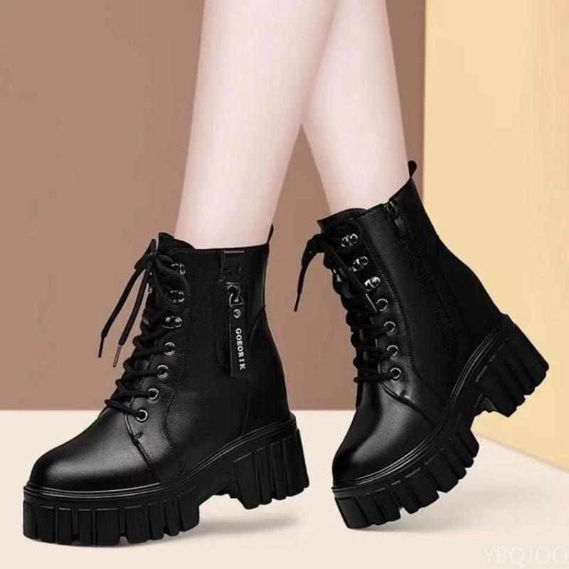 Women'S Thick Warm Autumn Winter New Style Thick Sole Simple Comfortable Increased Height Anti Slip Wear-Resistant Short Boots