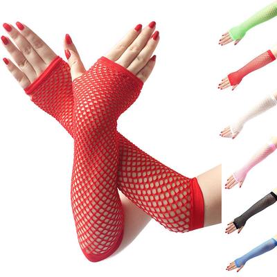 Women Costume Holes Mittens Fingerless Fishnet Gloves Hollow Out