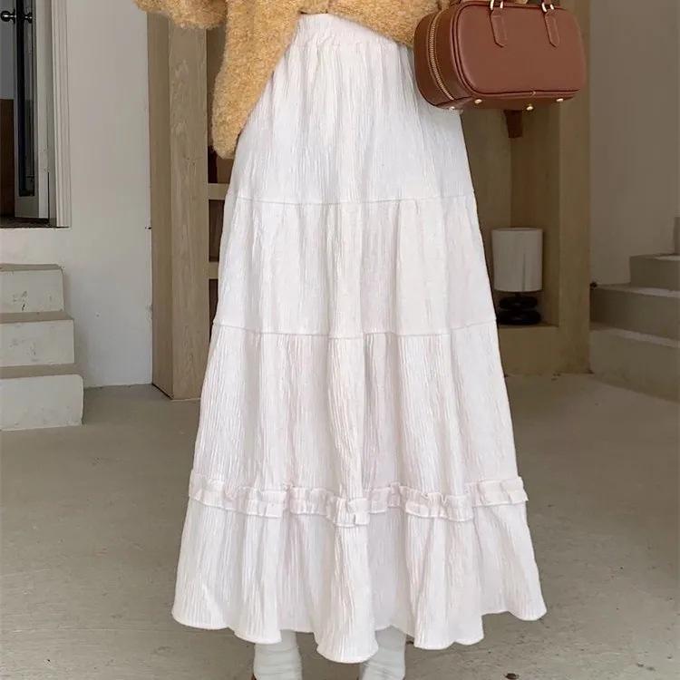 Corduroy Girly Style Long Slimming Cake Skirt - Autumn/Winter Collection
