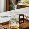 440ml Glass Cups with Walnut Handle Household Heat-resistant Mug Large Capacity Tea Making Glassware Office Drinking Glasses