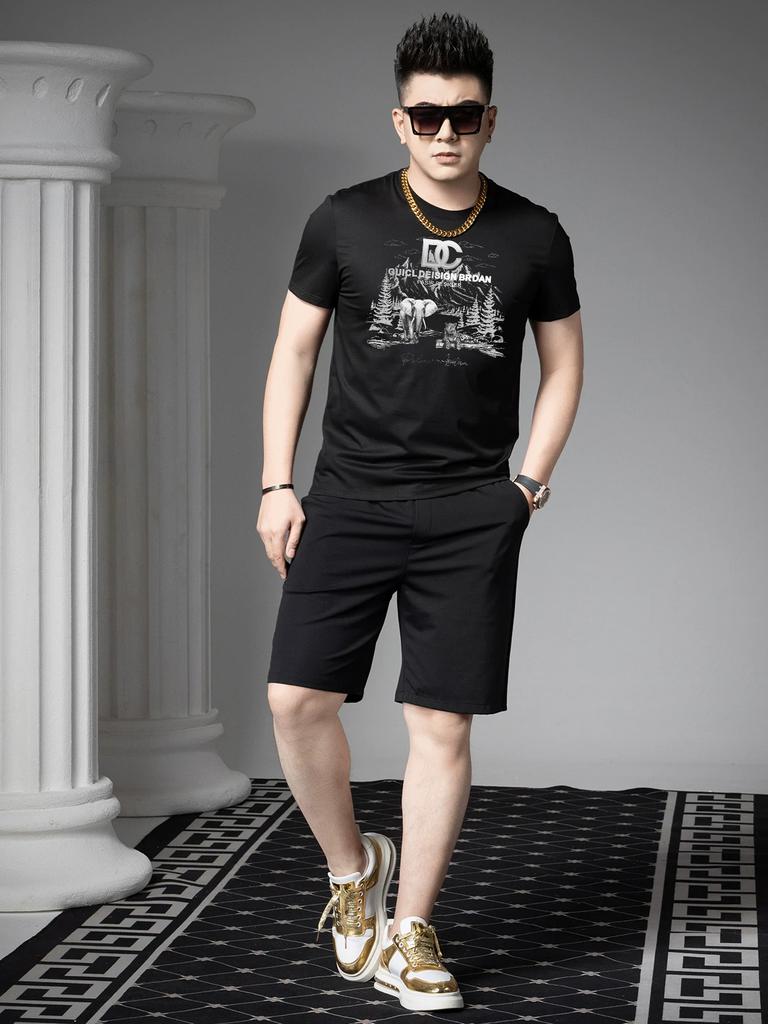 European Goods 2025 Summer New Style American Trendy Brand Printed Half-Sleeved T-Shirt Fashionable Round Neck Top Men's Short-Sleeved T-Shirt