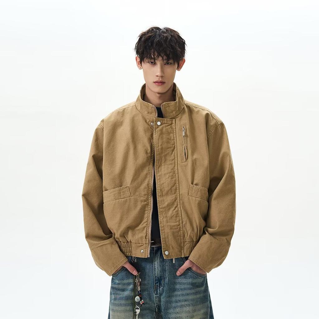 American retro bomber stand-up collar bomber jacket men and women spring and autumn boxy short barn style tooling jacket