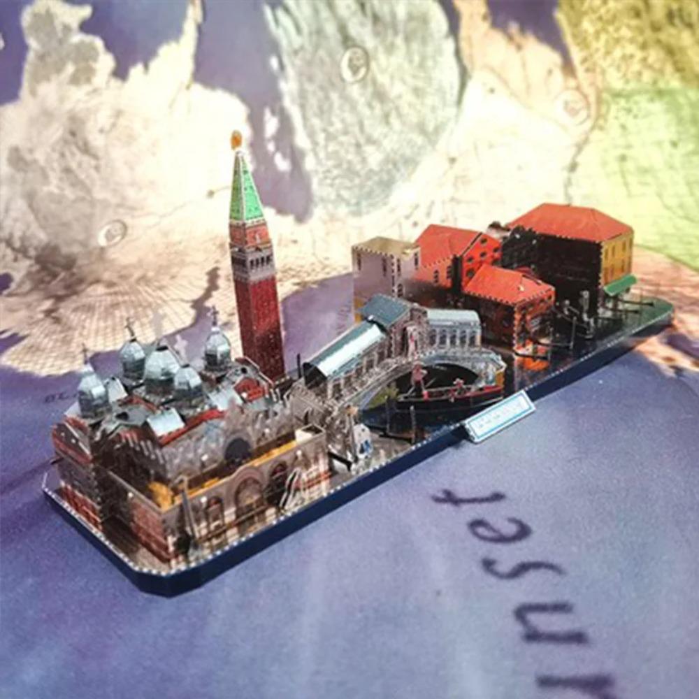 World Style City Skyline Architecture Street View 3D Metal Puzzle Paris Venice San Francisco Shanghai DIY Assembled Model Kits
