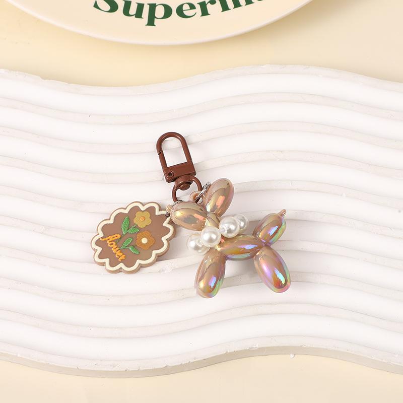 Brown Balloon Dog Keychain Acrylic Rubber 3D Exquisite Phone Keyring Car Pendant Cartoon Key Ring DIY Gift for Women Keychain
