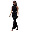 Vestido Maxi de Verano para Mujer Cuello Alto Sin Mangas Tejido Fuera del Hombro Vestido Largo Fiesta Club Vestido Ajustado