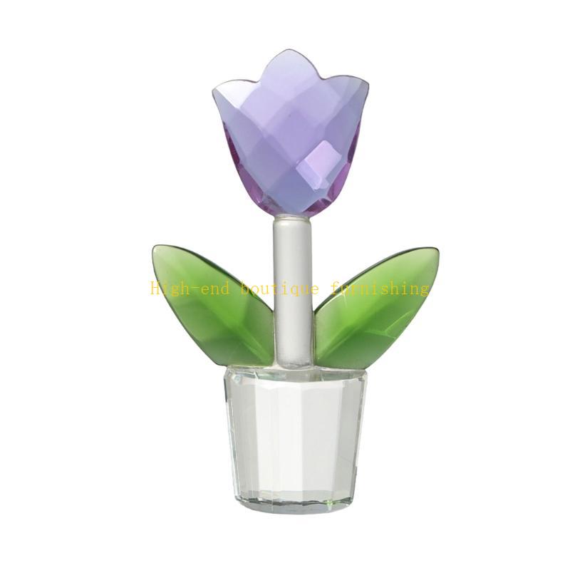  Crystal Glass Tulips Flower Miniature Sculpture Ornament for Valentines Gift