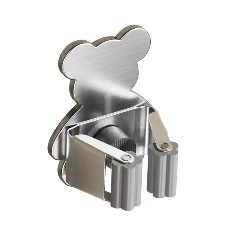 Stainless Steel No-Punch Self-Adhesive Mop Holder and Storage Rack