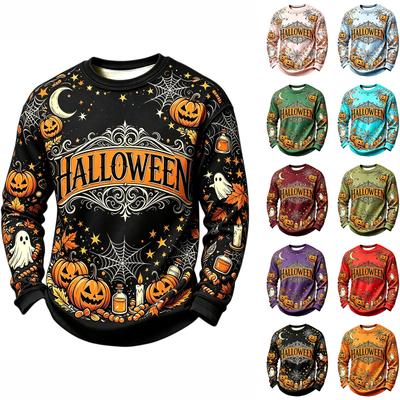 Men's Casual Knit Long Sleeve Neck Pullover Top Halloween Print for Party