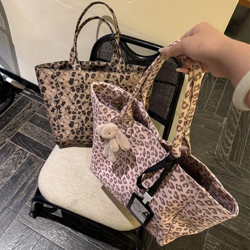 Retro style leopard print canvas bag girl lazy casual shoulder messenger bag large capacity commuter trendy bag