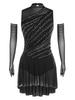 Girls Sleeveless Sparkly Rhinestones Backless Lyrical Dress Mesh Gloves Dancewear