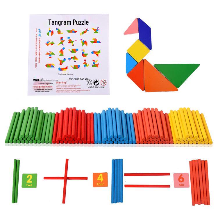 Educational Wooden Building Blocks & Counting Sticks for Early Learning and Kindergarten