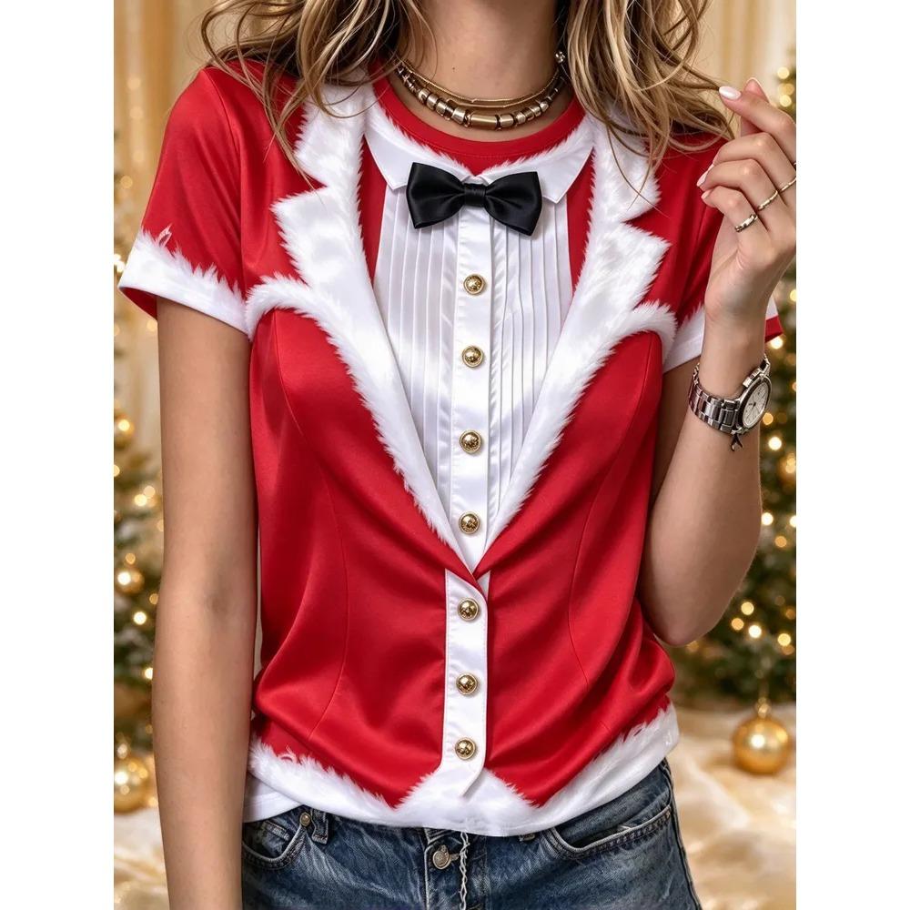 Summer Fashion Comfortable Loose Round Neck Short Sleeve Large Size T-shirt Abstract Style Role Playing 3d Pattern Women's Casual Sports T-shirt