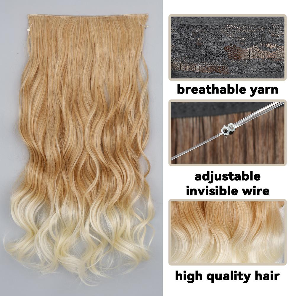 MERISIHAIR Synthetic No Clip Hair Extensions Natural Long Wavy Adjustable Invisible Fish Line Hairpiece for Women