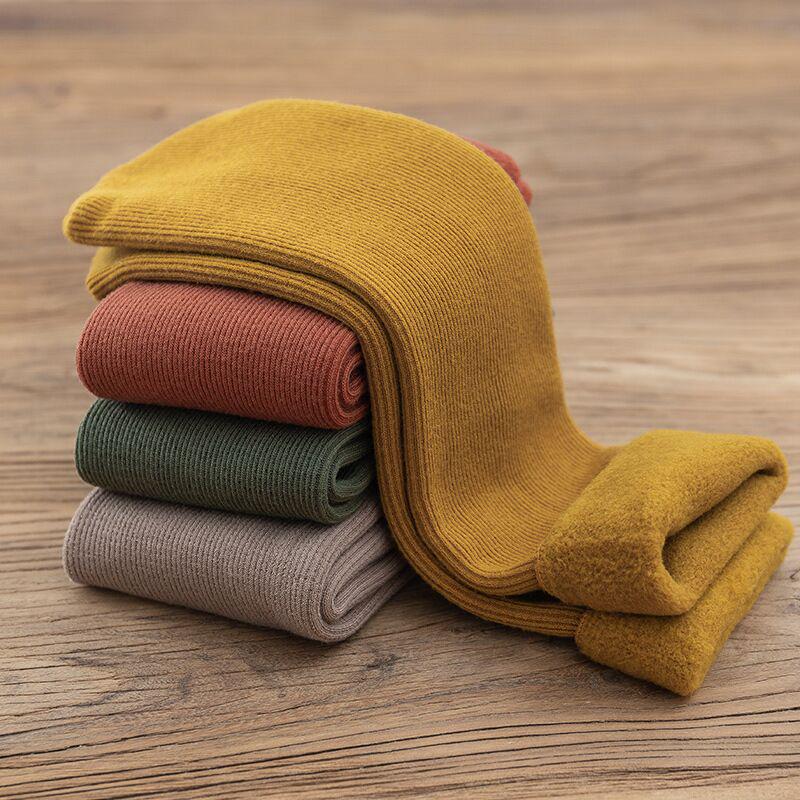 Unisex Warm Faux Cashmere Mid-Calf Socks - Velvet Thickened, Vertical Stripe, Solid Color for Autumn/Winter