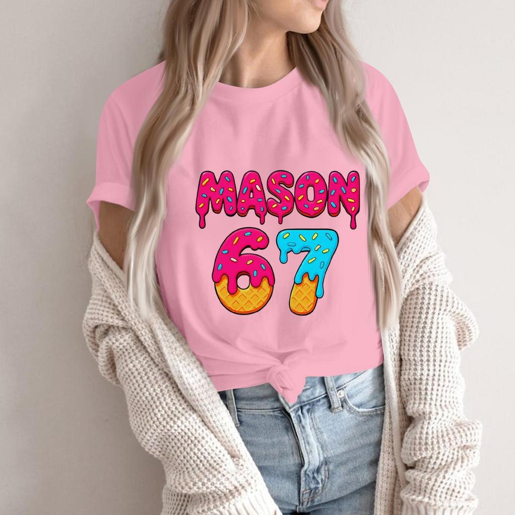 Women's Fashionable Casual Short Sleeved Printed T-Shirt Round Neck Top