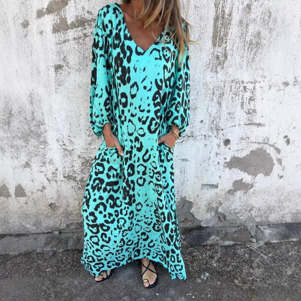 

Женские платья Весна и лето Новое платье с принтом леопардовый принт Платье Женские повседневные свободные платья с V-образным вырезом XL синий
