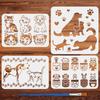 4Pcs 4 Styles PET Hollow Out Drawing Painting Stencils, for DIY Scrapbook, Photo Album, Fish Pattern, Dog, 297~300x210~300mm, 4pcs/set