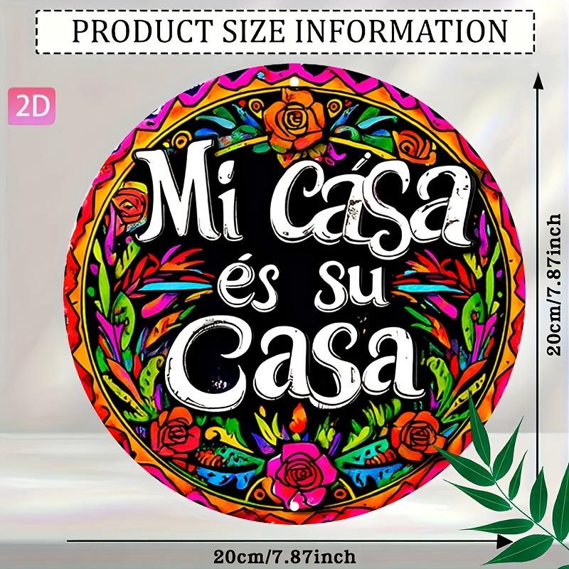Vintage Metal Wall Art Mi Casa Es Su Casa Round Colorful Floral Aluminum Sign for Farmhouse Cafe Backyard 20x20cm(8x8inch)