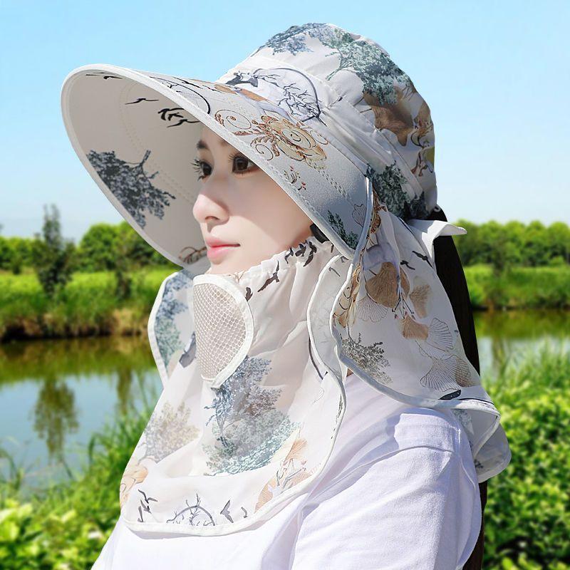 Lightweight Breathable Hat, Ice Silk Cotton Hemp Sunscreen Sun Hat, Anti-ultraviolet Hat, Can Leak The Ponytail Sunscreen Mask Neck Guard As A Whole