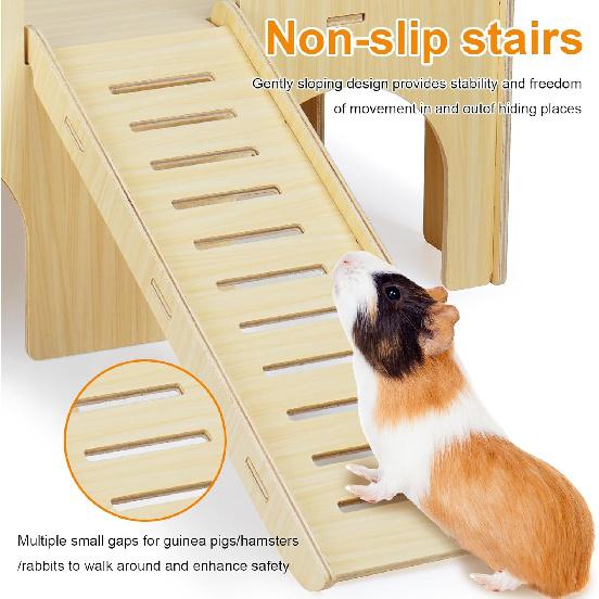 Large Guinea Pig Hideout, Upgraded Wooden Guinea Pig Castle with Guinea Pig Ramp, Easy To Assemble Guinea Pig House for Small Animal House Habitat or