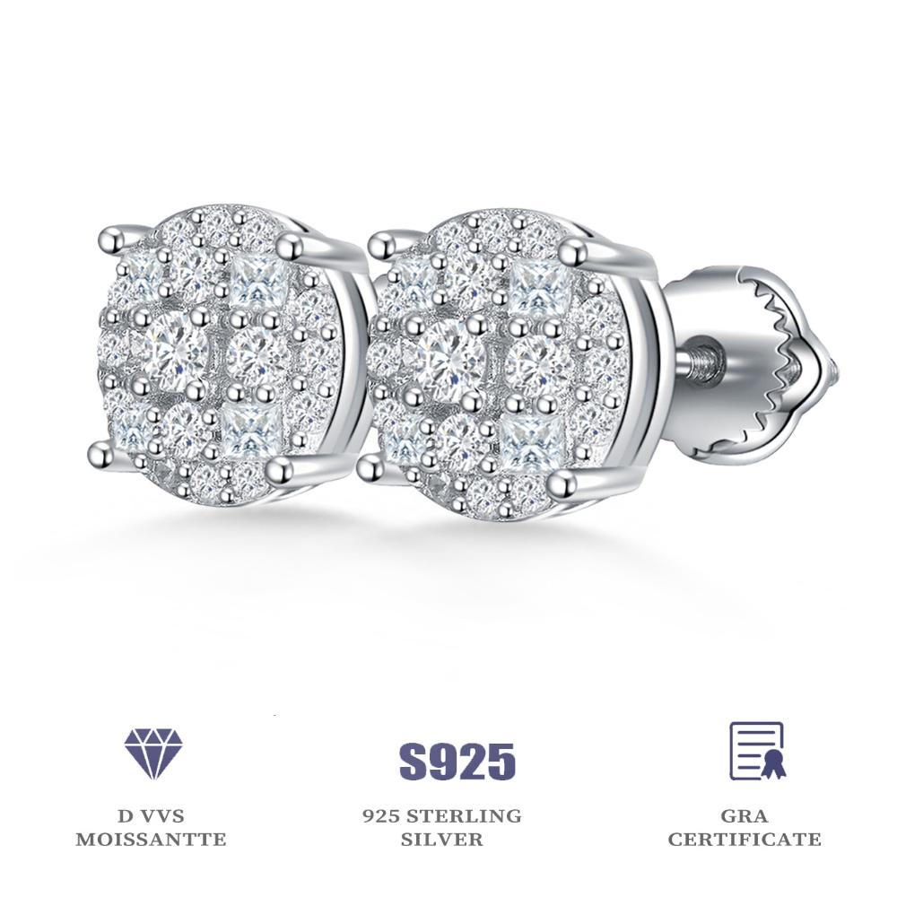 Moissanite 925 Silver Stud Earrings 0.06 CT Round Cut 14K White Gold Plated