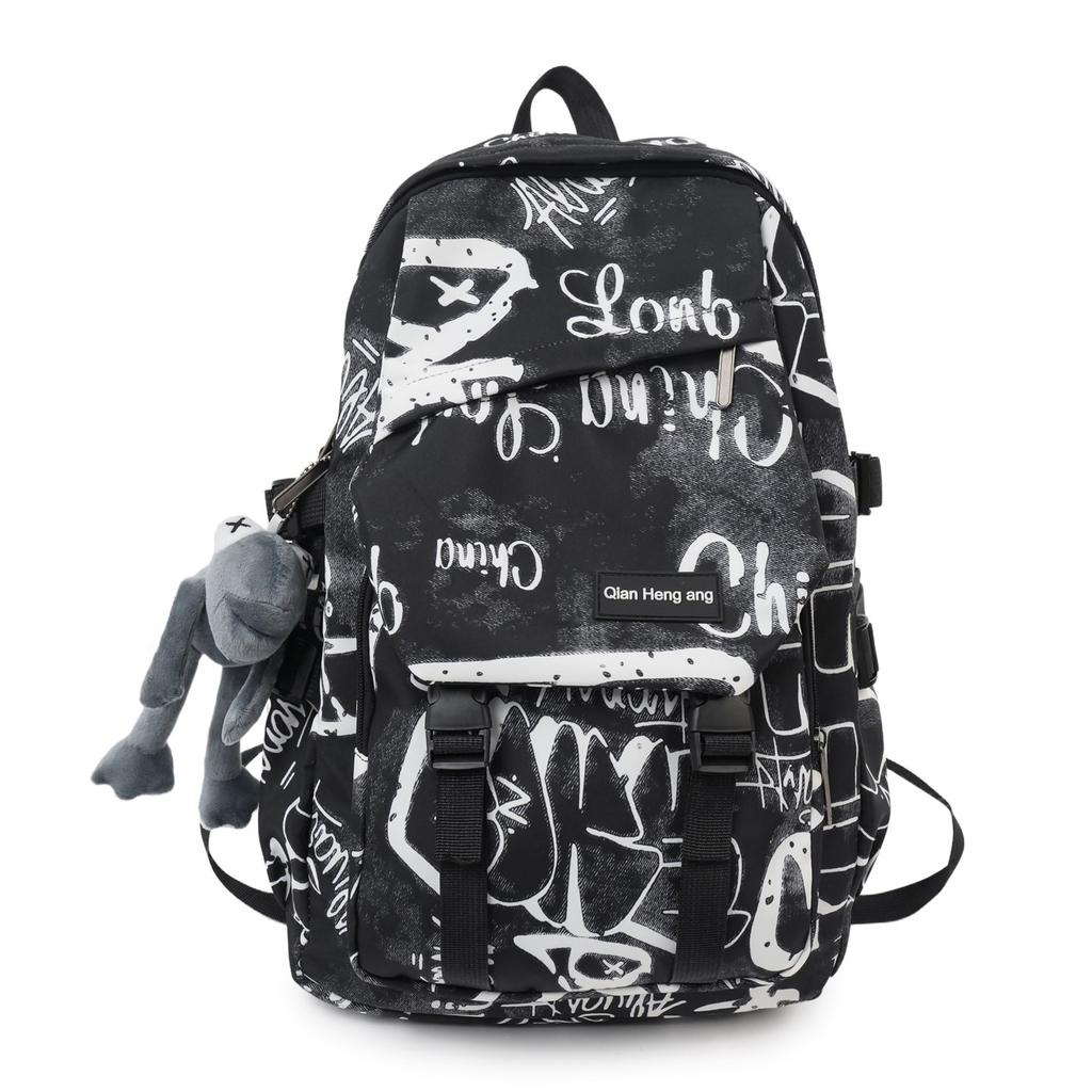 Schoolbag Street Trend Backpack Graffiti Printing Student School Bag Large Capacity Bag Travel Leisure Burden Reduction Ridge Protection