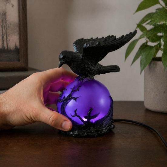 Artistic Bird Lamp Gothic Raven LED Ball Lamp, Mysterious Crow On Orb Sculpture, Table Halloween Decorative for Bedside Bedroom Living Room