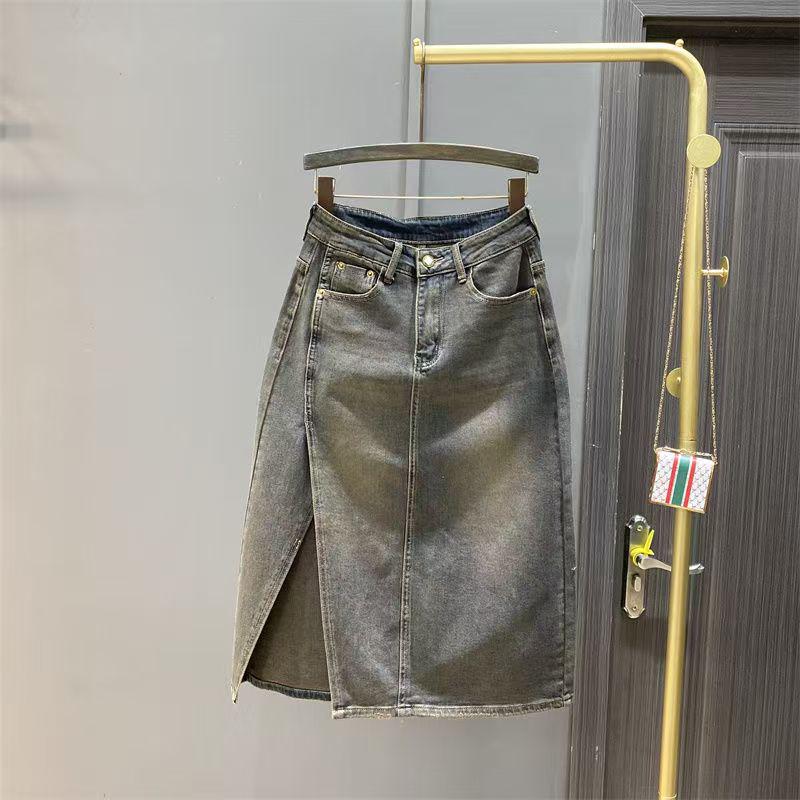 Women s High Waist A-Line Denim Midi Skirt - Retro Spring/Autumn Style XL