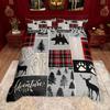 Homewish Rustic Farmhouse Plaid Duvet Cover Set Moose Bear Checkered Bedding Set Retro Cabin Lodge Comforter Cover Set