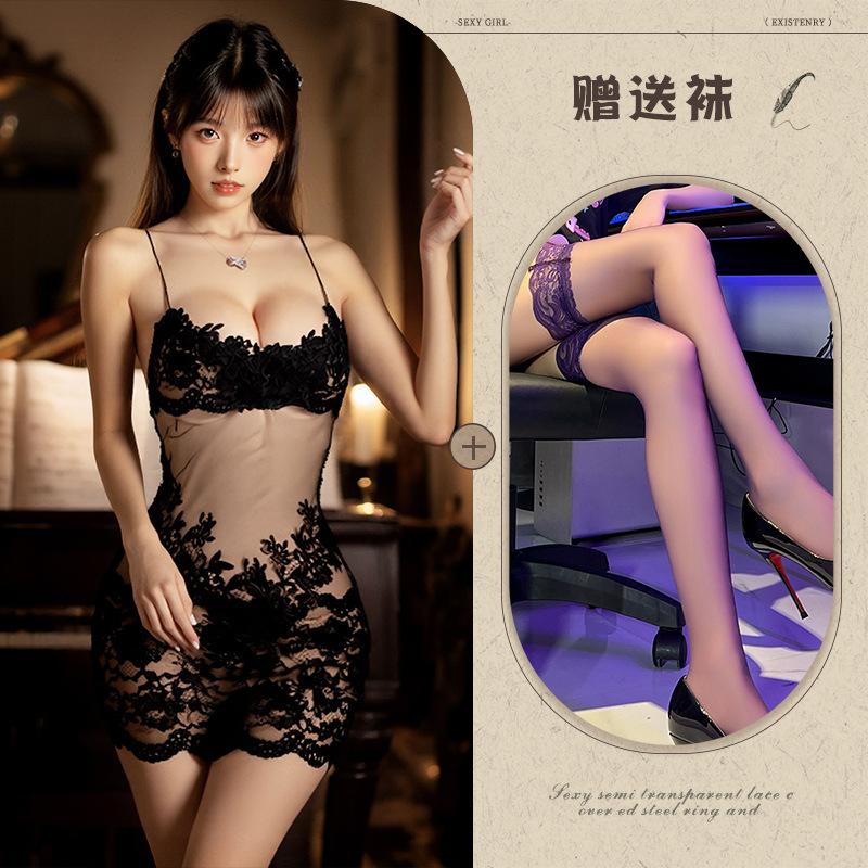 Sex underwear transparent lace sexy nightdress mesh suspender summer pure desire wind embroidery